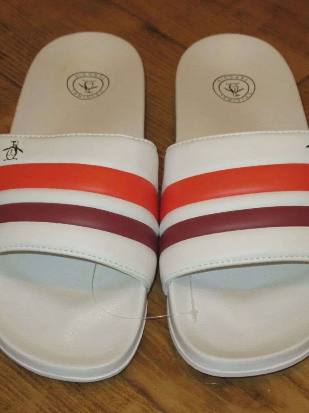 Original Penguin Men's Earle Slide Sandal White Coal Orange Red NWT Classic